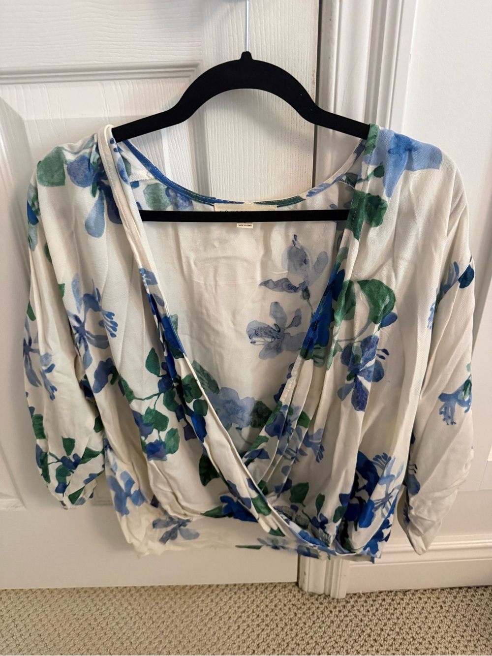 lovestitch Cream Wrap Blouse with Blue & Green Floral Print